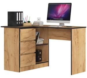 Birou calculator pe colt stanga cu 3 sertare 124 x 77 x 85 cm stejar craft
