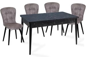 Set masa extensibila cu 4 scaune tapitate Homs marmorat negru 170 x 80 cm