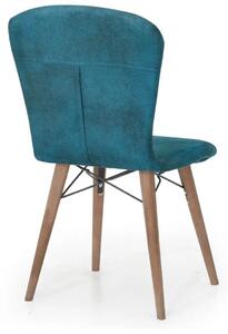 Set masa alba extensibila cu 4 scaune tapitate cobalt blue Homs picioare lemn 110 x 70 cm