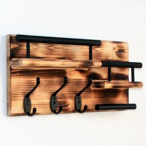 Cuier din lemn cu 3 agatatori cod 1003 Homs  40 x 20 cm, lemn ars
