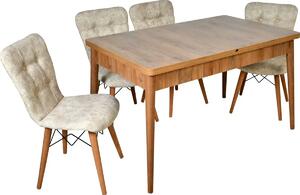 Set masa extensibila cu 4 scaune tapitate Homs nuc/bej 110 x 70 cm picioare lemn  