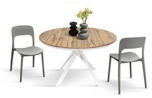 PAZZO DESIGN Masă extensibilă Gabri, picioare rotunde Shangay încrucișate, fabricată în Italia, bază albă, stejar rustic | Aosom Romania