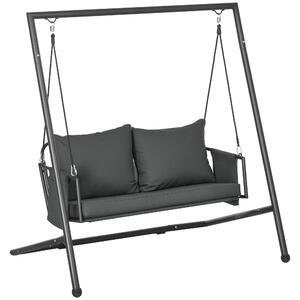 Outsunny Leagăn de Grădină cu 2 Locuri, Perne și Buzunare, Balansoar Exterior din Oțel și Textile, 168x117x181 cm, Gri Închis | Aosom Romania