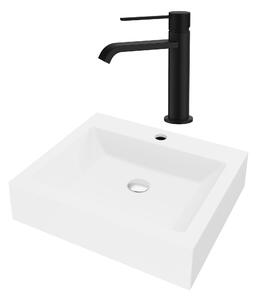 SET Lavoar de baie din granit compozit Timo + Baterie Agata negru - Alb