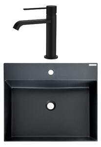 SET Lavoar de baie din granit compozit Sencillo + Baterie Agata negru - Negru