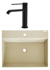 SET Lavoar de baie din granit compozit Sencillo + Baterie Agata negru - Bej