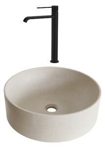 SET Lavoar de baie din granit compozit Circle + Baterie Dorota negru - Bej