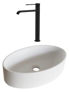 SET Lavoar de baie din granit compozit Arondi + Baterie Dorota negru - Alb