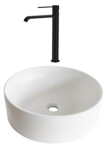 SET Lavoar de baie din granit compozit Circle + Baterie Dorota negru - Alb