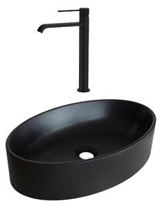 SET Lavoar de baie din granit compozit Arondi + Baterie Dorota negru - Negru