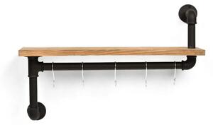 Raft stil industrial cu agatatori bucatarie Homs 50x12 nuc-negru