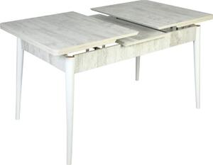 Set masa extensibila cu 4 scaune tapitate Homs cristal bej-gri-picior-alb-170 x 80 cm