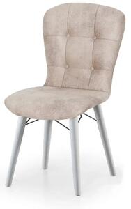 Set masa extensibila cu 6 scaune tapitate Homs cristal bej-picior-alb-170 x 80 cm