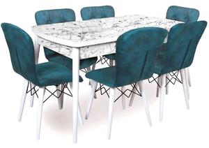 Set masa extensibila cu 6 scaune tapitate Homs marmorat alb 250-30650 bej- turcoaz 170 x 80 cm