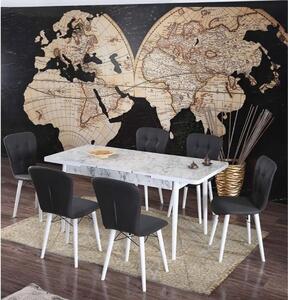 Set masa extensibila cu 6 scaune tapitate Homs marmorat alb 250-30650 bej- negru 170 x 80 cm