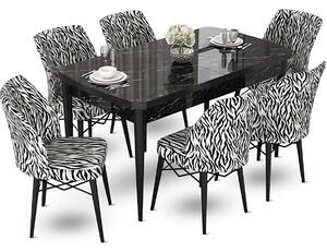 Set masa extensibila cu 6 scaune tapitate Homs zebra 250-300355,170 x 80 cm