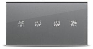Panou sticlă dublu Pulsar Touch NS 2T+2T gri 4mm pentru întrerupătoare smart, design modern securizat, ideal pentru control iluminat 4 zone