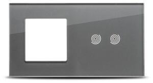 Ramă sticlă securizată Pulsar Touch NS 1P+2T gri 4mm, design elegant pentru priză și întrerupător dublu, soluție modernă încastrată 2 posturi