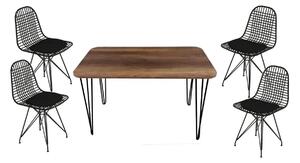 Set masa cu 4 scaune metal, Dream Homs, nuc/negru 70 x 110 cm