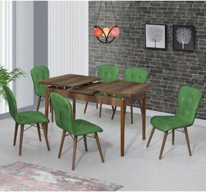 Set masa extensibila cu 6 scaune tapitate Homs cristal nuc-verde 170 x 80 cm