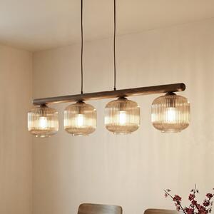 TK Lighting Lampa suspendată Salvia, maro/cognac, sticlă, lungime 95 cm, E14, reglabil, Lemn, Camera de zi / sufragerie, Sticlă