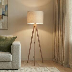 TK Lighting Lampadar Grand, bej/nuc, înălțime 145 cm, E27, Lemn, Camera de zi / sufragerie, Lemn, Modern, Tripod