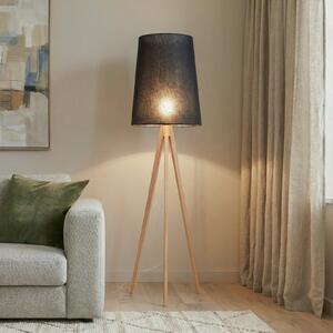 TK Lighting Lampadar Walz, negru, lemn, înălțime 175 cm, E27, Lemn, Camera de zi / sufragerie, Lemn, Modern, Tripod