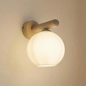 TK Lighting Aplică Virlo, lemn, sticlă opală, înălțime 20 cm, E14, reglabil, Alb, Camera de zi / sufragerie, Sticlă