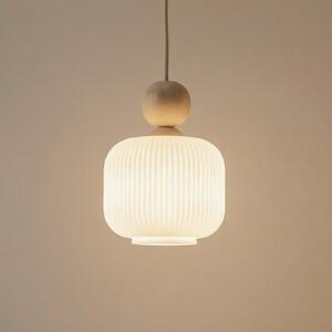 TK Lighting Lampa suspendată Ballo, 1 bec, albă, sticlă, Ø 15 cm, E14, reglabil, Bej, Camera de zi / sufragerie, Sticlă