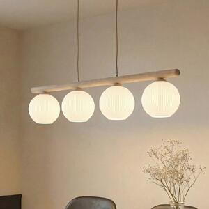 TK Lighting Lampă suspendată Virlo, 4 becuri, lemn, sticlă opală, lungime 95 cm, reglabil, Alb, Camera de zi / sufragerie, Sticlă