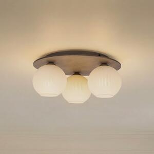 TK Lighting Plafonieră Virlo, 3 becuri, sticlă opală, lemn, Ø 42 cm, reglabil, Lemn, Camera de zi / sufragerie, Sticlă