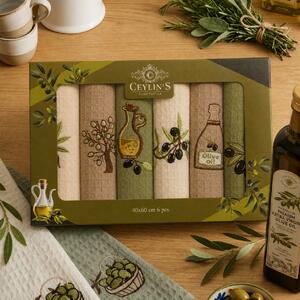 Set 6 prosoape bucatarie din bumbac, 40x60 cm, model Olive