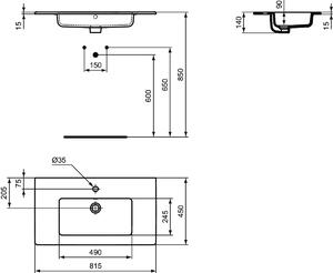 Set dulap baie suspendat gri inchis Ideal Standard Tempo cu lavoar inclus 82 cm