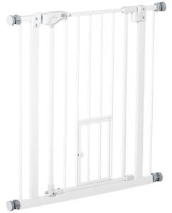 PawHut Poartă Reglabilă pentru Câini cu Ușă și Montare prin Presiune, Barieră cu Închidere Automată, 74-80x76.2 cm, Alb | Aosom Romania