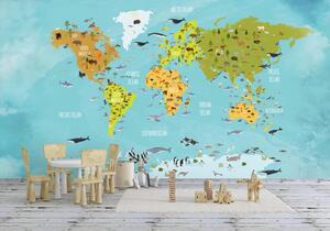 Tapet harta lumii cu animale salbatice si acvatice