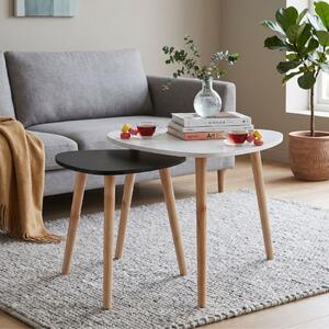 Set 2 măsuțe cafea, MDF, picioare de pin, alb-negru, 54x45 cm, 40x40 cm