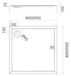 Schedline Cameron Smooth White cădiță de duș pătrată 90x90 cm alb 3ST.C1K-9090