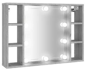 Dulap cu oglindă și LED, gri sonoma, 76x15x55 cm