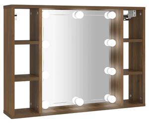 Dulap cu oglindă și LED, stejar maro, 76x15x55 cm