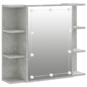 Dulap cu oglindă și LED, gri beton, 70x16,5x60 cm