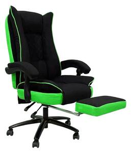 Scaun gaming rotativ Arka Chairs B67 Textil negru verde cu suport picioare