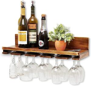 Raft pentru sticle de vin si pahare, Solid Wood, 50x11.4x13 cm, cires