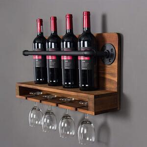Suport sticle vin si pahare in stil industrial, Tomahawk, 55x30x13.2 cm, Nuc/negru