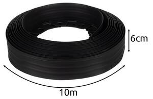 Bordura separator de gazon, 6 cm x 10 m, margini flexibile, stifturi de montare, PE, negru