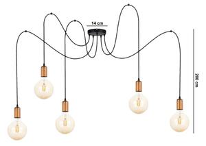 Lustră pe cablu MIROS 5xE27/60W/230V neagră/cupru