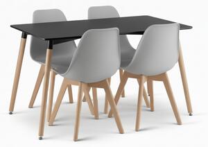 Set de masa 1 + 4, masa neagra ADRIA 120x80 cm + scaun gri KITO