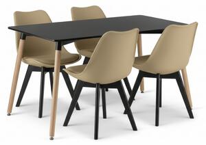Set de masa 1 + 4, masa neagra ADRIA 120x80 cm + scaun bej BALI MARK cu picioare negre