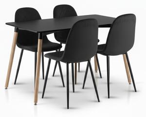 Set pentru dining 1 + 4, masa neagra ADRIA 120x80 cm + scaun negru catifelat ASTI cu picioare negre