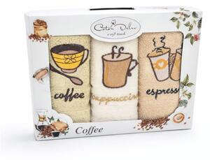 Set 3 prosoape bucatarie cu broderie, bumbac 100%, Cappuccino