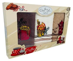 Set 3 prosoape bucatarie cu broderie, bumbac 100%, Coffee brown v2